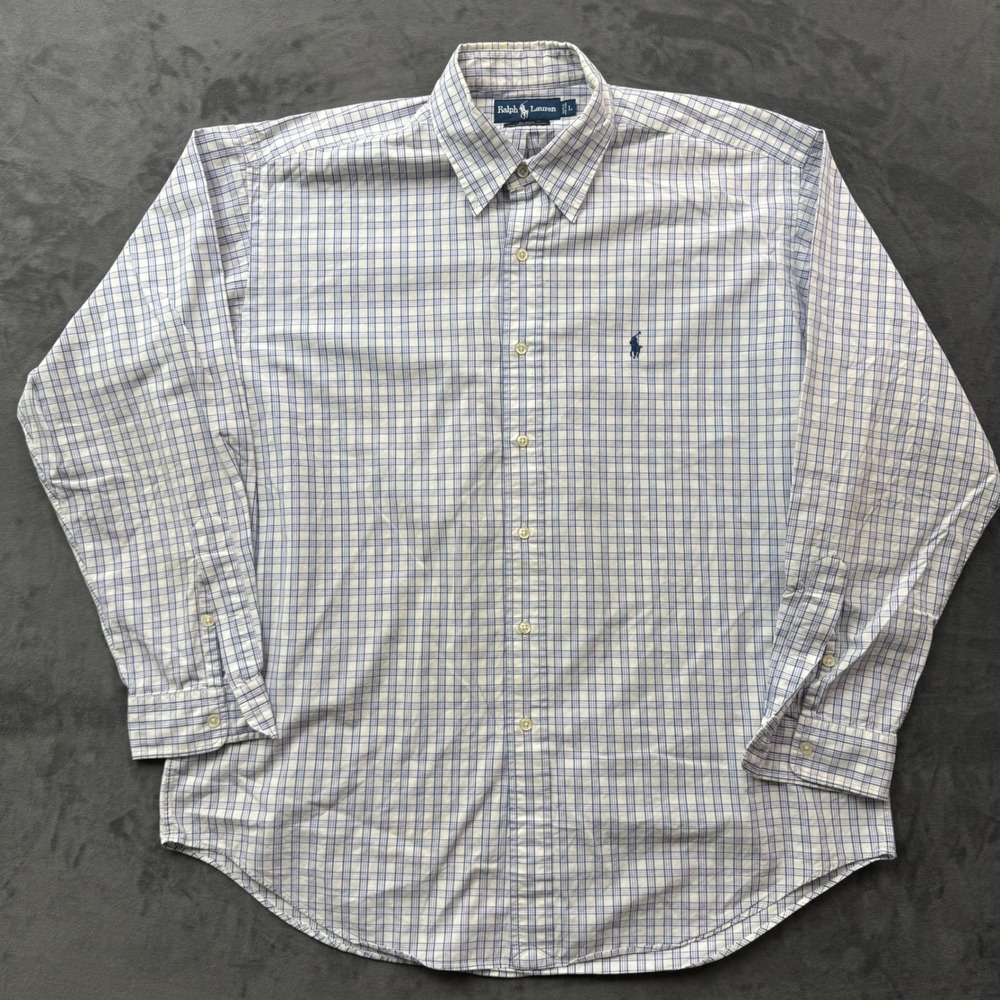Polo Ralph Lauren Blake Mens Large Blue White Check Cotton Button Down Shirt